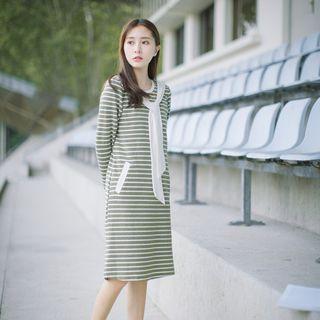 Long-sleeve Tie-front Striped Dress