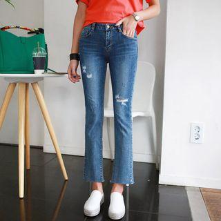Raw-hem Semi Boot-cut Jeans