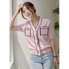 Contrast-trim Patch-pocket Cardigan