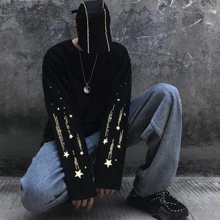 Star Print Long-sleeve Oversize T-shirt
