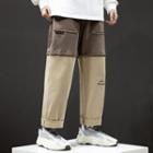Drawstring-waist Two-tone Straight-cut Pants