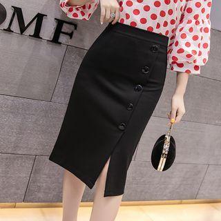 High-waist Buttoned Slit Mermaid Skirt