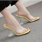 Square Toe Pvc Strap High Heel Slide Sandals
