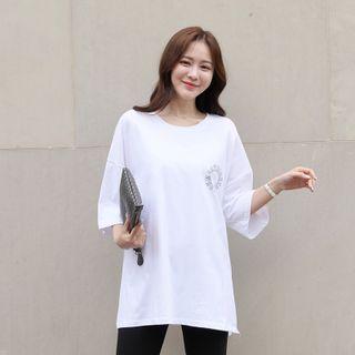 3/4-sleeve Letter Print Long T-shirt