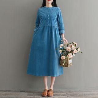 Long-sleeve A-line Midi Corduroy Dress