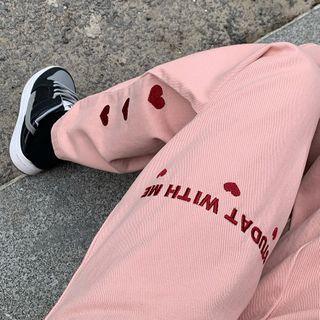 Heart Embroidered Straight-leg Pants