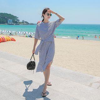 Tie-waist Striped T-shirt Dress