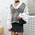 Mock-two Check Long-sleeve Loose-fit Top