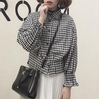 Bell-sleeve Gingham Blouse