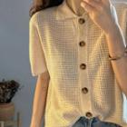 Short Sleeve Pointelle Knit Crop Cardigan
