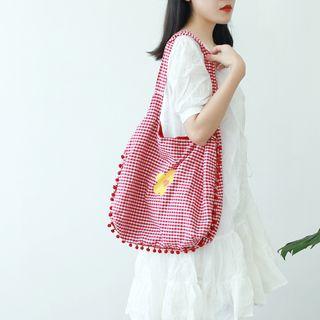 Flower Printed Plaid Shopper Bag