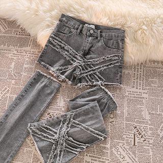 Mid-waist Distressed Removable Hem Flared Jeans