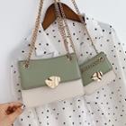 Color Panel Faux Leather Shoulder Bag With Chain Strap