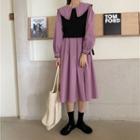 Long-sleeve Doll-collar Midi Dress / Sweater Vest