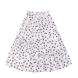 Elastic Waist Dotted Frilled Chiffon Skirt