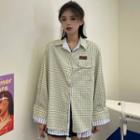Mock Two-piece Plaid Shirt Checker - Beige - One Size