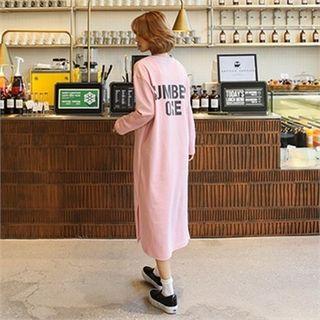 Slit-side Lettering Long T-shirt Dress