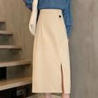 High-waist Slit Woolen Midi Skirt