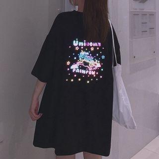 Reflective Unicorn Short-sleeve Round Neck T-shirt