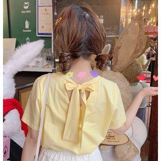 Bow Short-sleeve T-shirt / Ruffle Mini Skirt