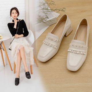 Frill Trim Chunky Heel Loafers