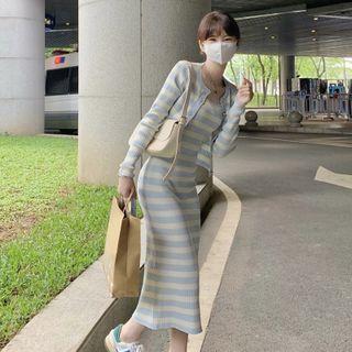 Striped Bodycon Dress + Cardigan