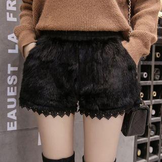 Lace Trim Furry Shorts