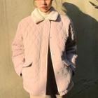 Fleece-collar Padded Jacket Pink - One Size