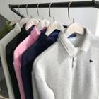 Embroidered Collared Long-sleeve Sweatshirt