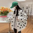 Heart Print Quilted Zip-up Jacket Heart - Black & White - One Size