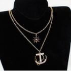 Rhinestone Wheel / Anchor Pendant Necklace