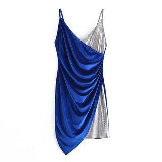 Spaghetti Strap Two-tone Panel Mini Dress