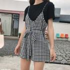 Set: Crew-neck Short-sleeve T-shirt + Plaid Playsuit