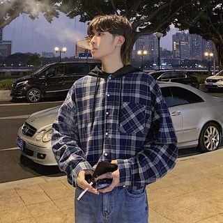 Couple Loose-fit Checked Hooded Shirt