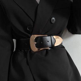 Faux Leather Thick Belt 363 - Black - One Size