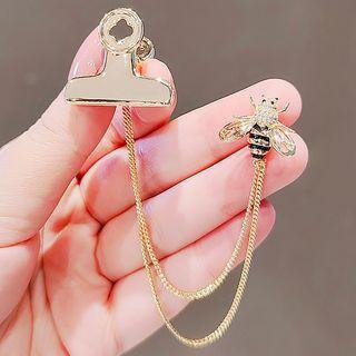 Bee Binder Clip Chained Alloy Brooch Ly1968 - Binder Clip & Bee - Gold - One Size