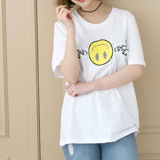Smile-appliqu  Printing T-shirt