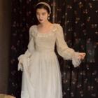Ruffle Lace Trim Long-sleeve Maxi A-line Dress