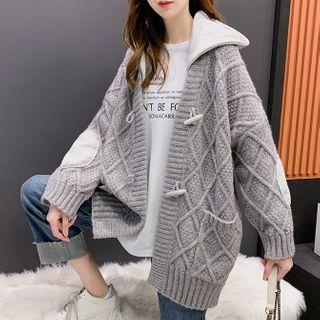 Hooded Panel Cable Knit Cardigan