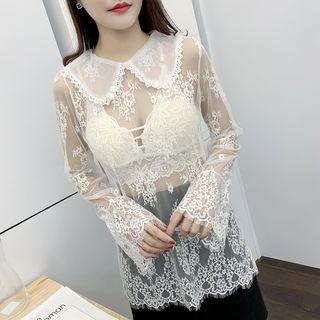 Peter-pan-collar Lace Long-sleeve Top