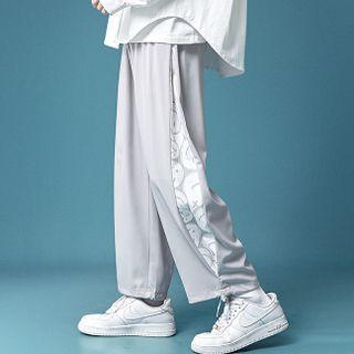 Print Panel Cropped Gathered Cuff Pants