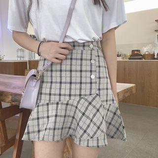 High-waist Ruffle Trim Plaid Mermaid Skirt