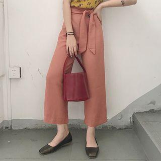 High-waist Wide Leg Pants With Sash