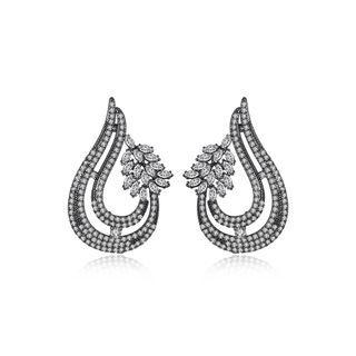 Fashion Creative Plated Black Hollow Water Drop-shaped Earrings With Cubic Zirconia Black - One Size
