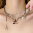 Flower Cherry Pendant Layered Stainless Steel Choker Cherry - Silver - One Size
