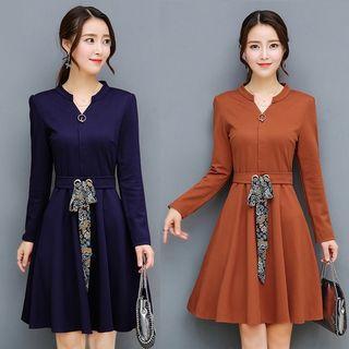 V-neck Lace Up A-line Dress