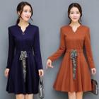 V-neck Lace Up A-line Dress