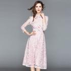 Bow Accent 3/4-sleeve Lace A-line Dress