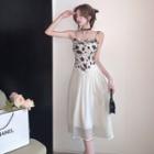 Spaghetti-strap Floral Panel A-line Dress