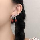 Bow Faux Crystal Earring 1 Pair - Red & Transparent - One Size